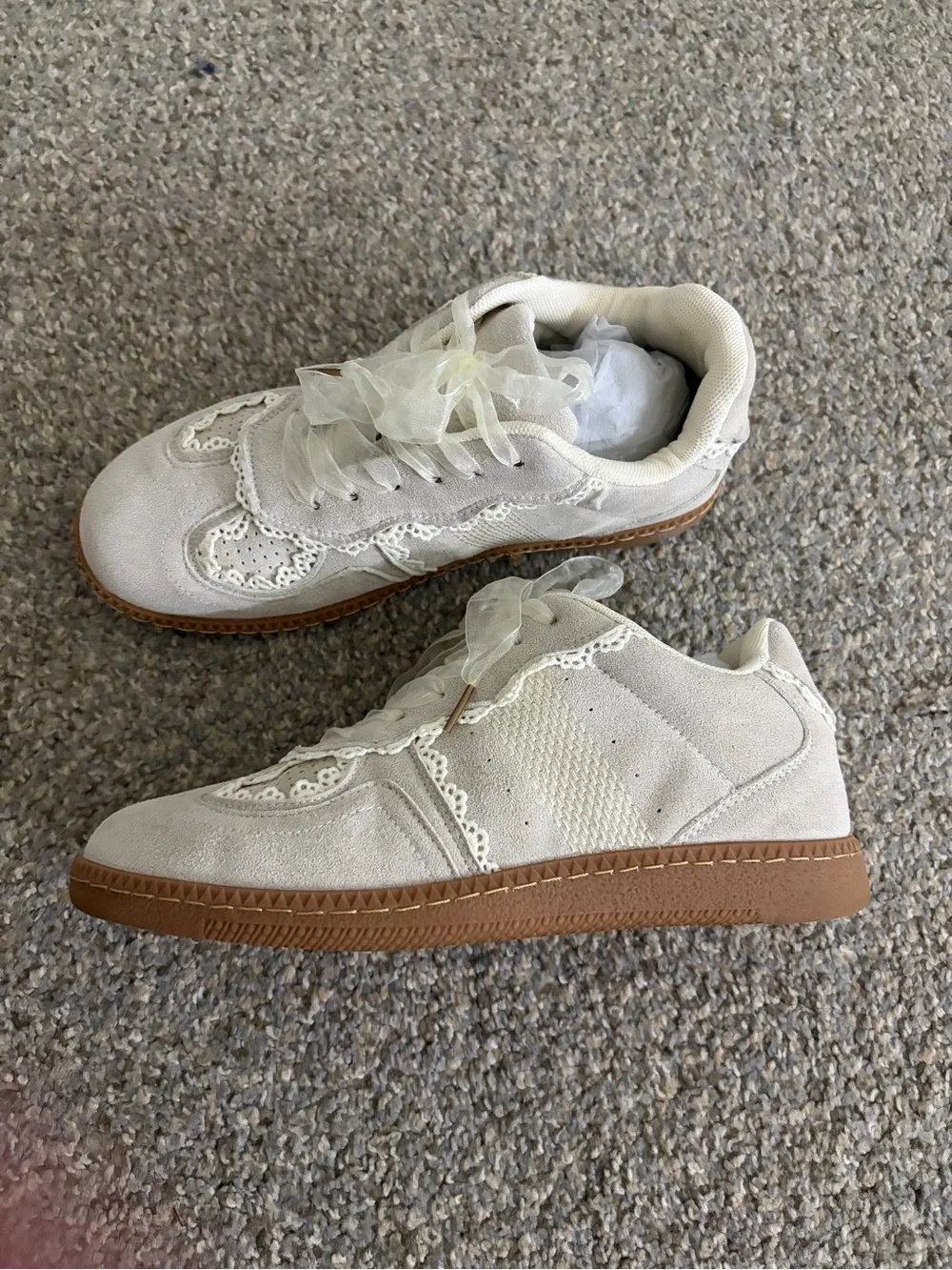 Women’s Cream Lace-Up Canvas Sneakers with Decorative Trim